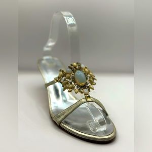 GIUSEPPE ZANOTTI - Shimmery Gold bejeweled Strappy Kitten Sandals